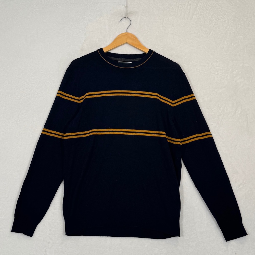 Club Room Navy Blue Striped Crewneck Sweater Medium